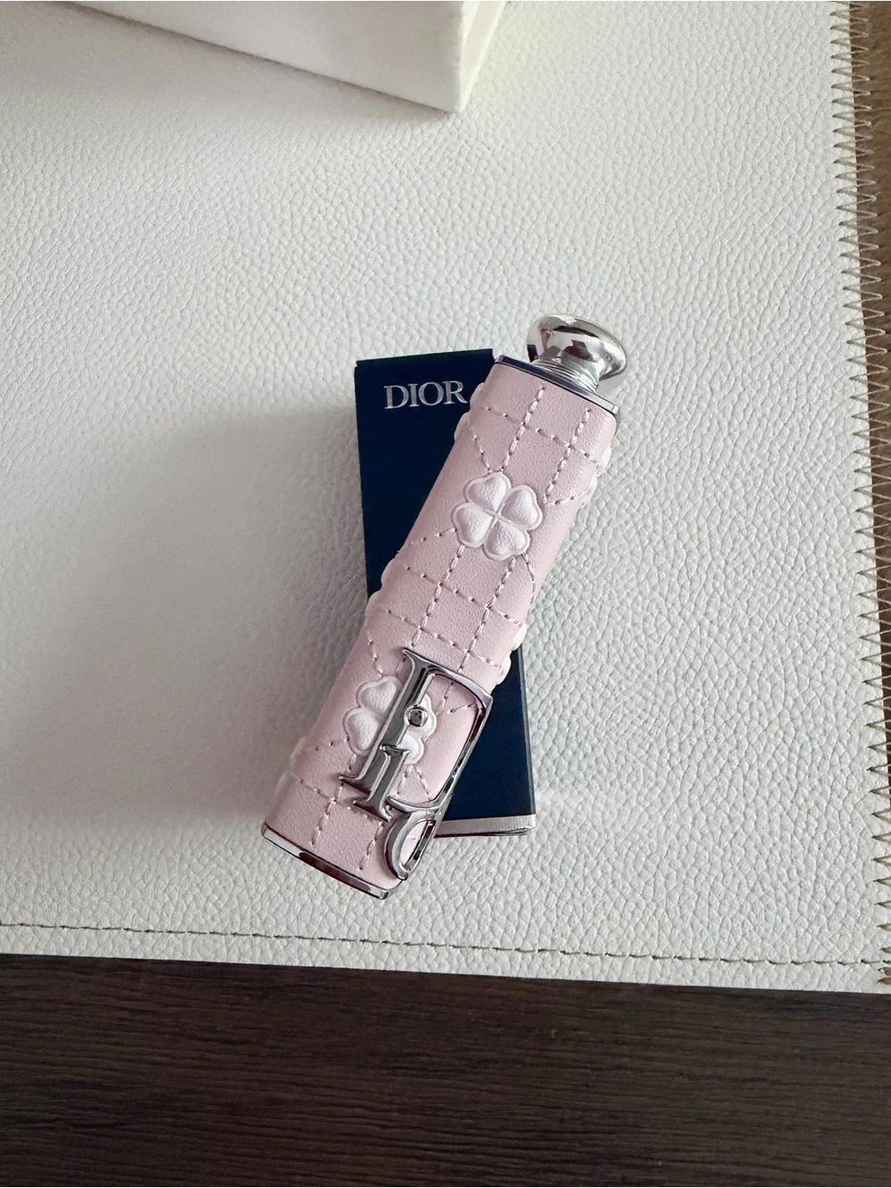 Dior Pink Quilted Lipstick Case with Silver Hardware